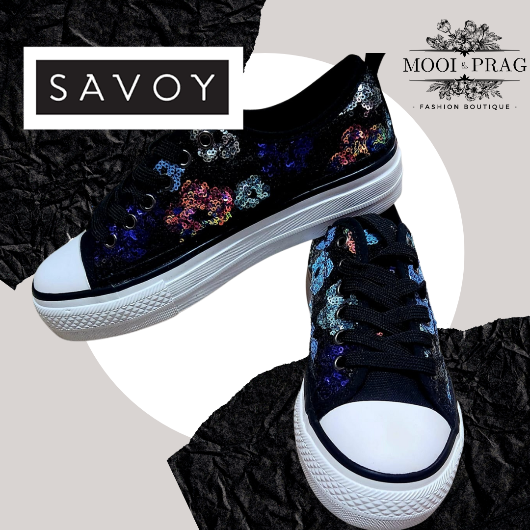 Savoy Black Floral Lace Up